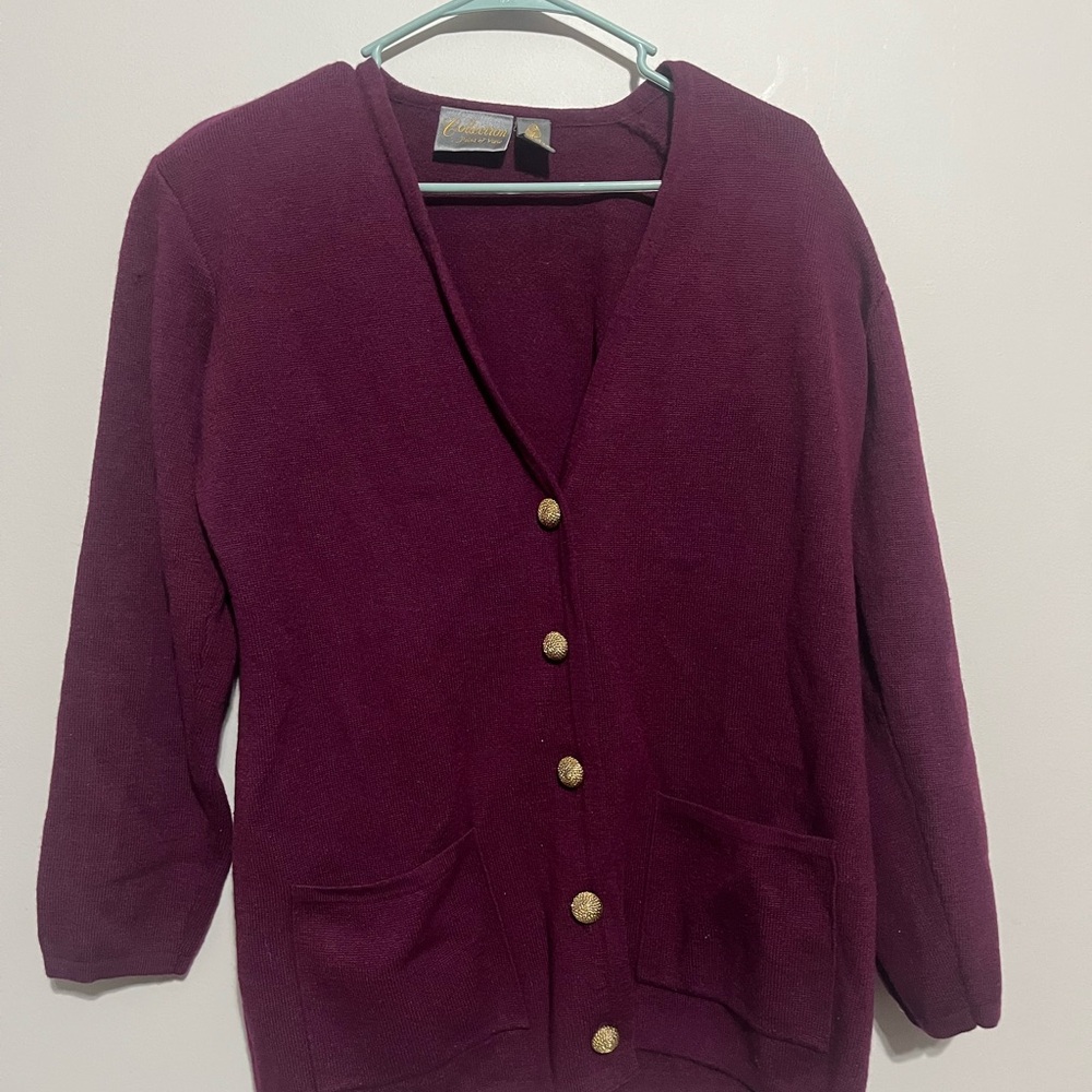 Purple Cardigan Sweater with Gold‎ Buttons